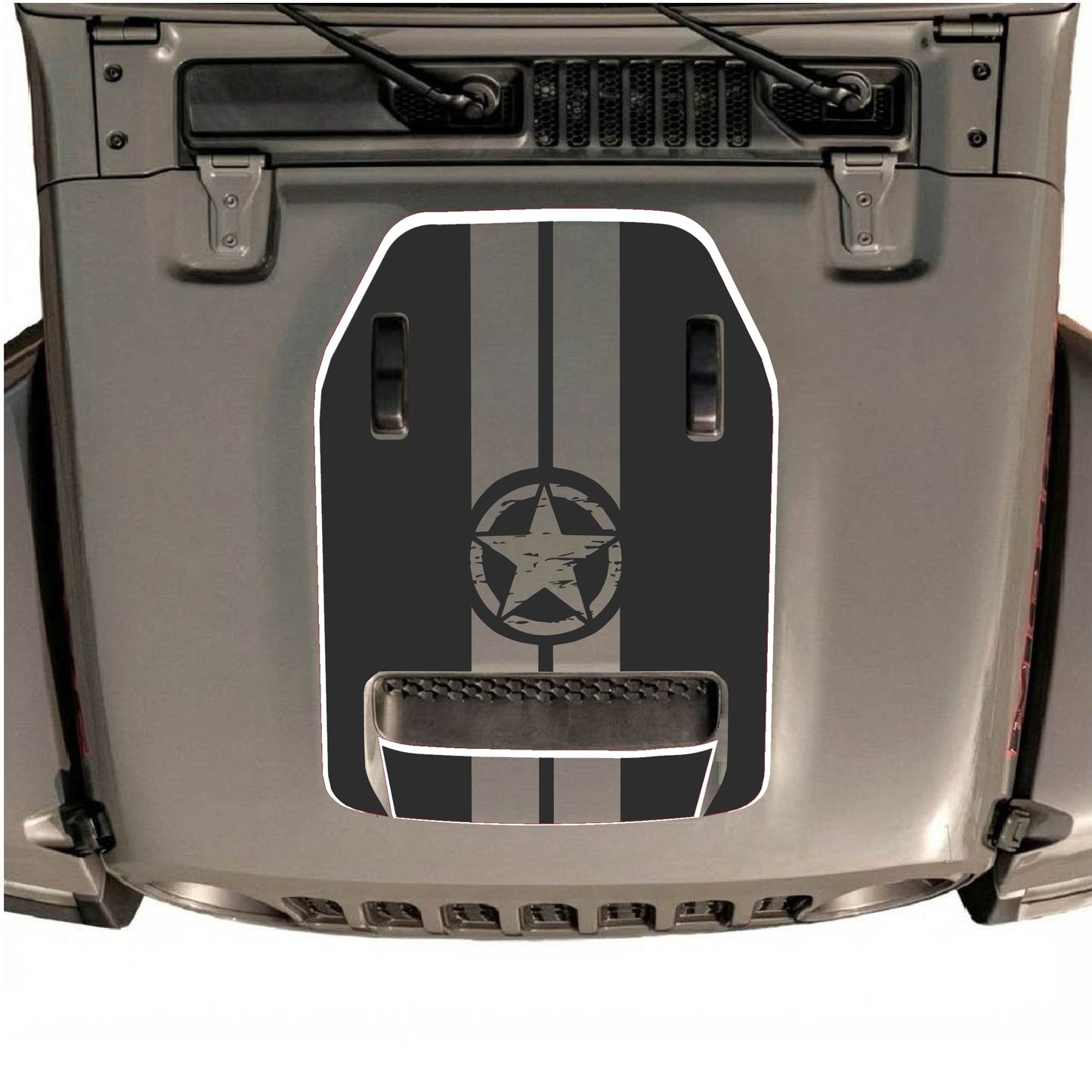 Hood Panel Decal/Sticker - Star and Stripes with Border Graphic Decal Graphic Kit - For Jeep JL JLU 392 2018 - Premium Vinyl