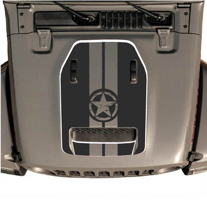 Hood Panel Decal/Sticker - Star and Stripes with Border Graphic Decal Graphic Kit - For Jeep JL JLU 392 2018 - Premium Vinyl