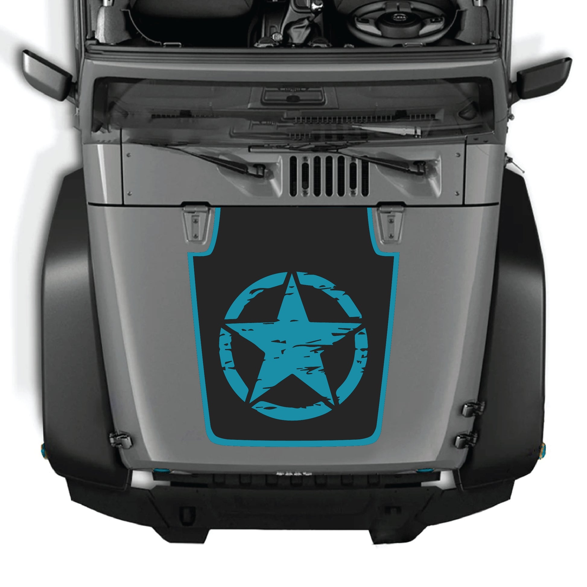 Full star with border hood decal graphic kit for Jeep Wrangler JK JKU, made of premium vinyl by CarCode.