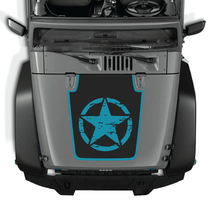 Full star with border hood decal graphic kit for Jeep Wrangler JK JKU, made of premium vinyl by CarCode.