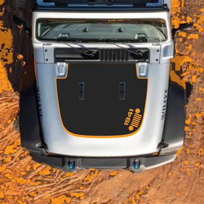 Hood Panel Decal/Sticker - Right Side 1941 Grill with Border Graphic Decal Graphic Kit - For Jeep JL JLU Sahara 2018-2025 - Premium Vinyl