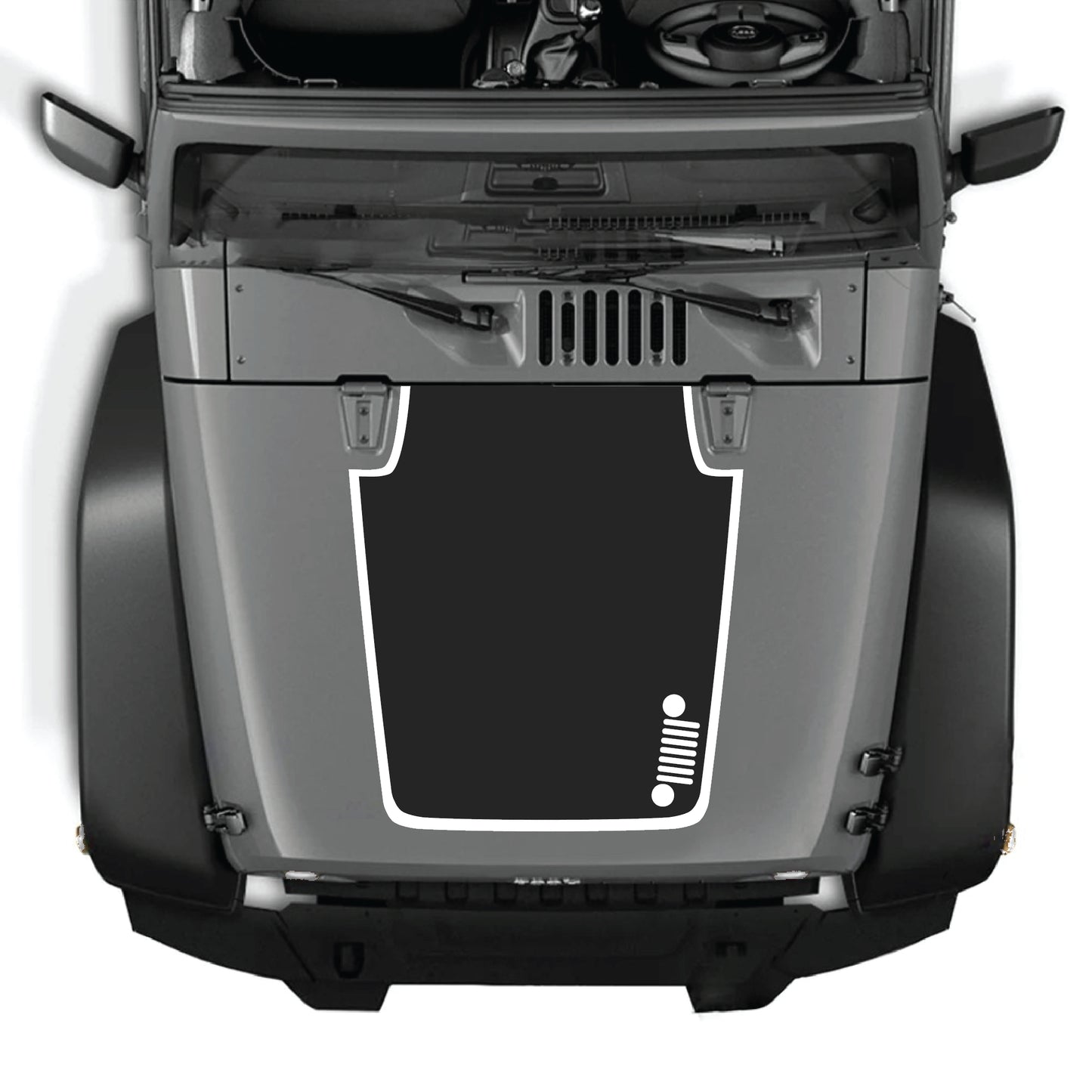 Right side hood panel decal with border graphic for Jeep Wrangler JK JKU 2007-2018, premium vinyl decal by CarCode