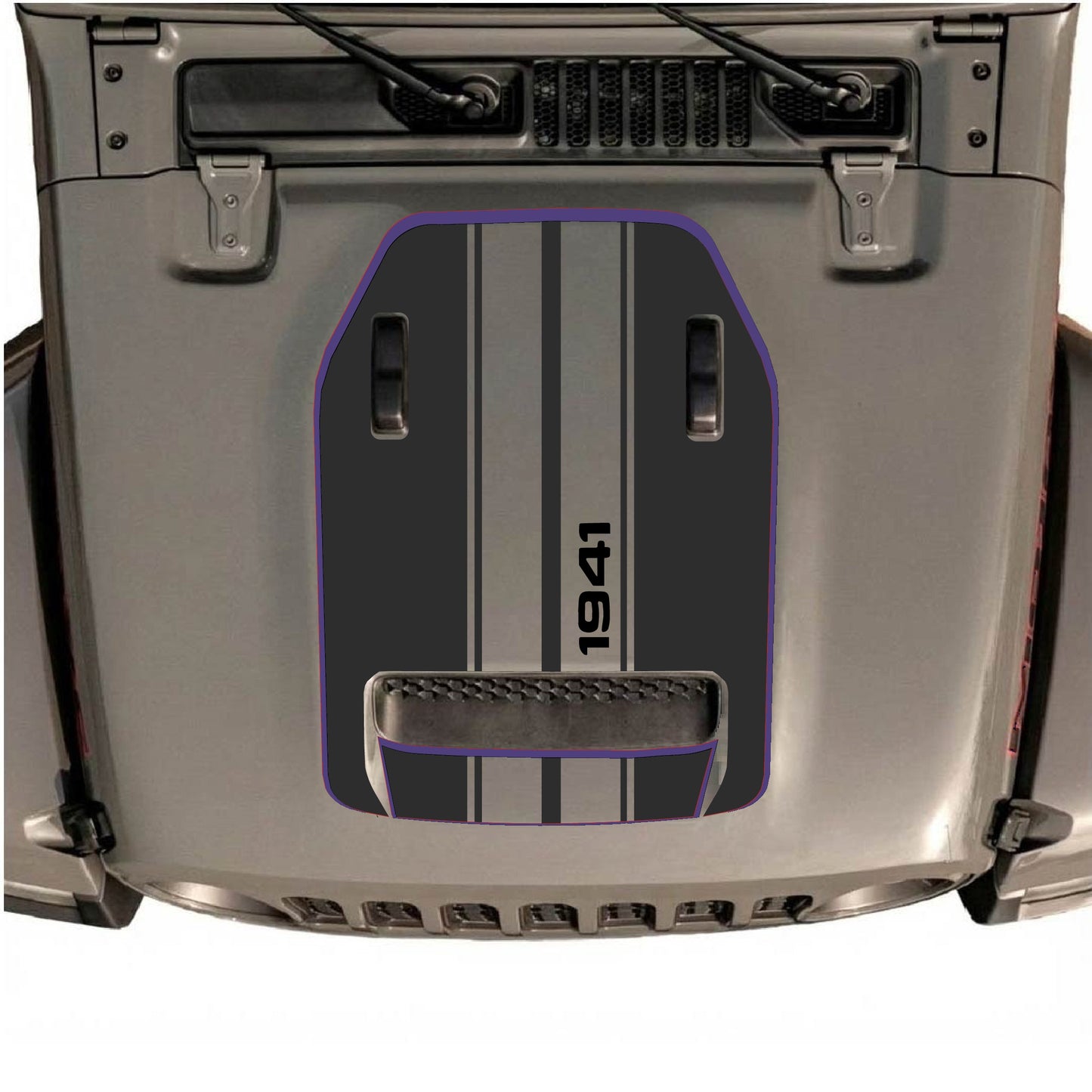 Hood Panel Decal/Sticker - Black 1941 Stripes with Border Graphic Decal Graphic Kit - For Jeep JL JLU 392 2018 - Premium Vinyl