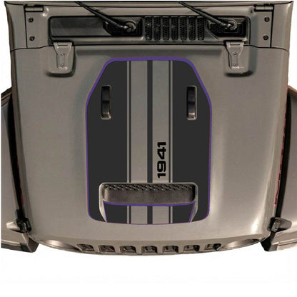 Hood Panel Decal/Sticker - Black 1941 Stripes with Border Graphic Decal Graphic Kit - For Jeep JL JLU 392 2018 - Premium Vinyl