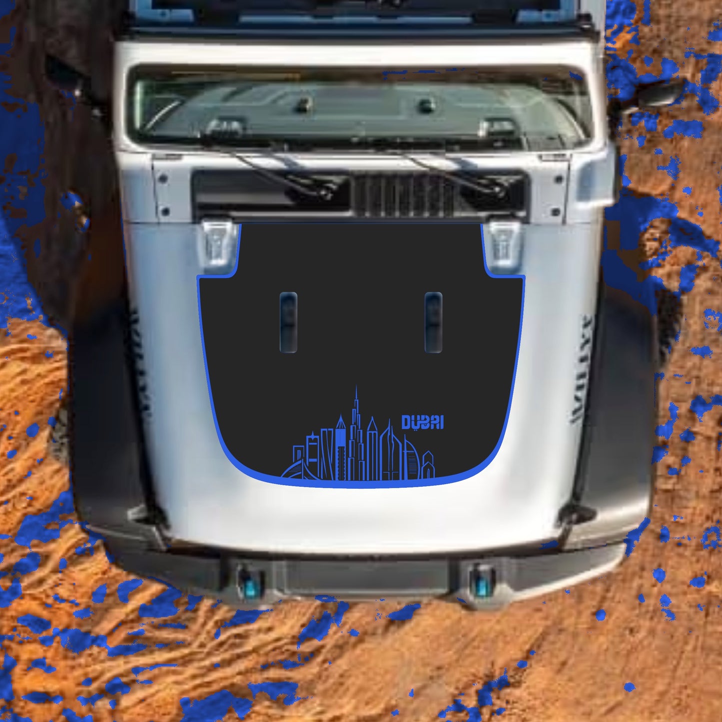 Hood Panel Decal/Sticker - Dubai with Border Graphic Decal Graphic Kit - For Jeep JL JLU Sahara 2018-2025 - Premium Vinyl