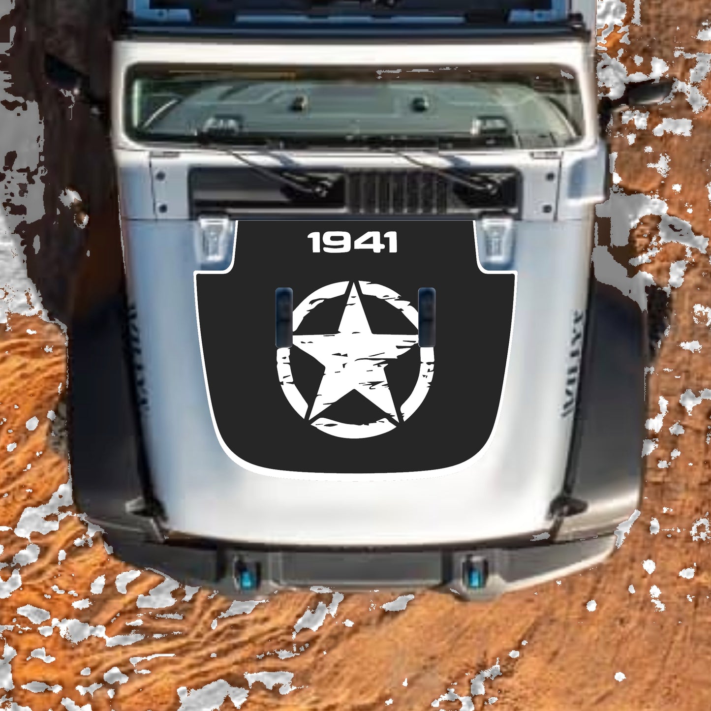 Hood Panel Decal/Sticker - Center Star 1941 with Border Graphic Decal Graphic Kit - For Jeep JL JLU Sahara 2018-2025 - Premium Vinyl