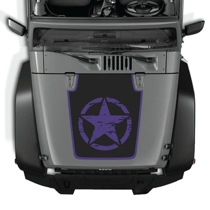 Full star hood decal with border graphic for Jeep Wrangler JK JKU 2007-2018, made of premium vinyl by CarCode.