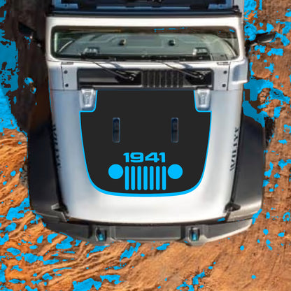 Hood Panel Decal/Sticker - Full 1941 Grill with Border Graphic Decal Graphic Kit - For Jeep JL JLU Sahara 2018-2025 - Premium Vinyl