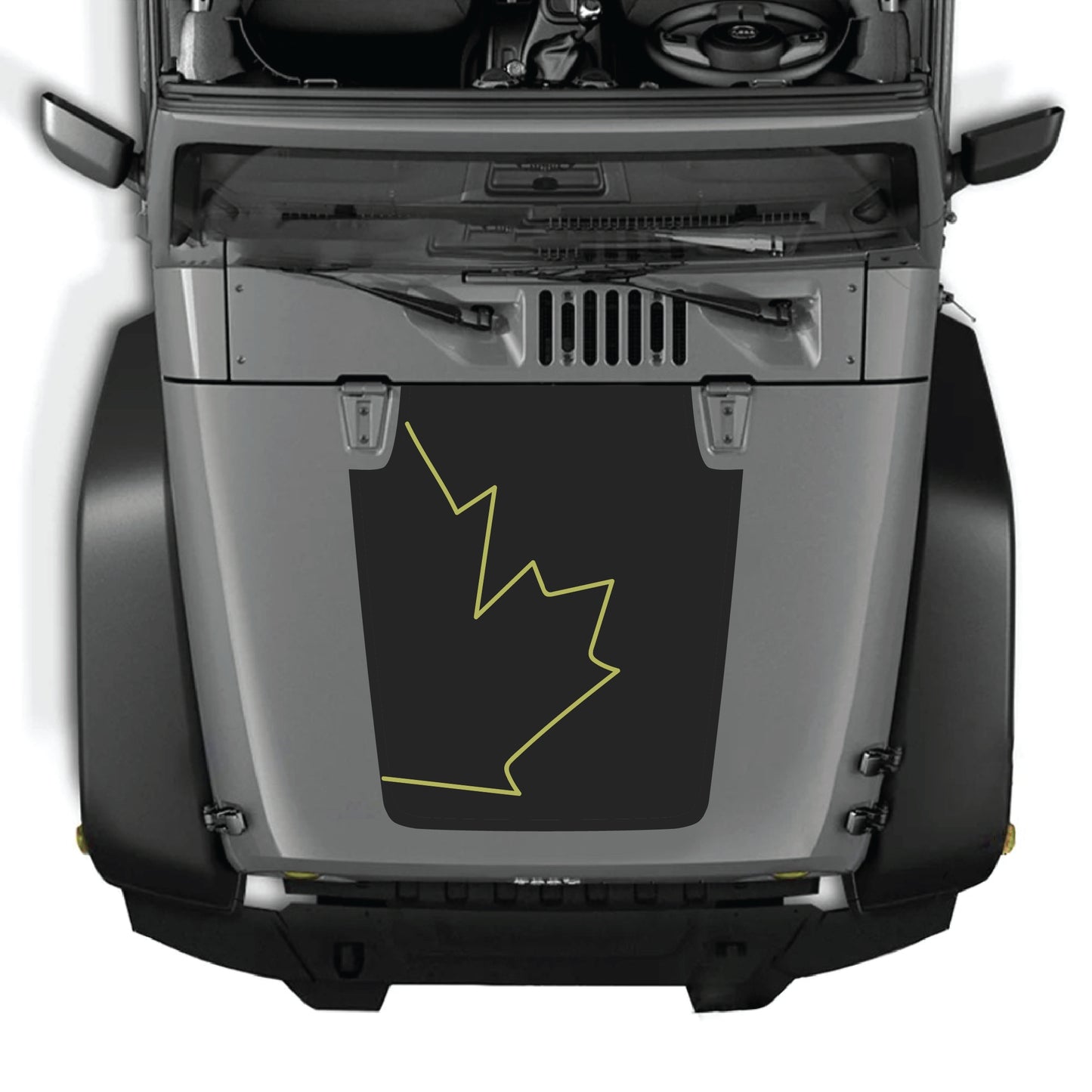 Canada full leaf hood decal graphic kit for Jeep Wrangler JK JKU 2007-2018, made of premium vinyl, featuring bold leaf design.