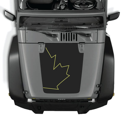Canada full leaf hood decal graphic kit for Jeep Wrangler JK JKU 2007-2018, made of premium vinyl, featuring bold leaf design.