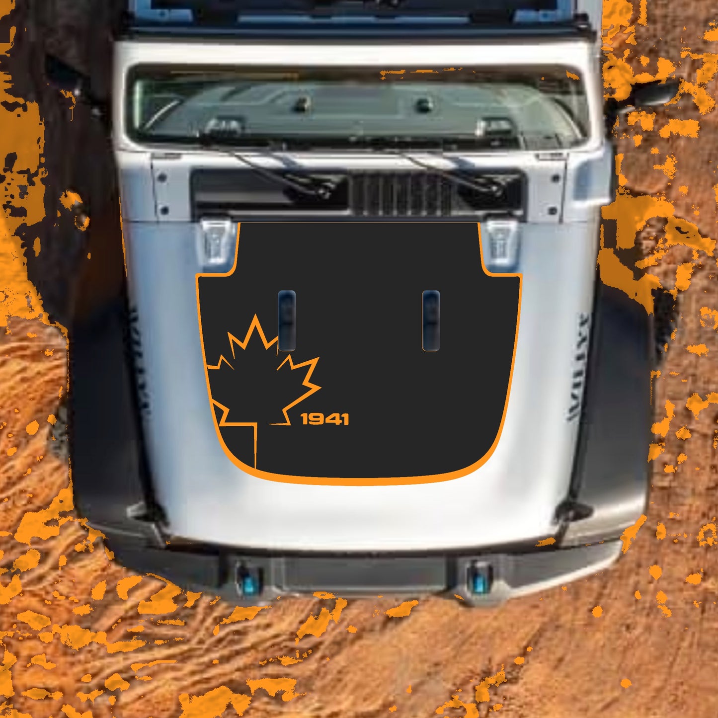 Hood Panel Decal/Sticker - Canada Leaf 1941 with Border Graphic Decal Graphic Kit - For Jeep JL JLU Sahara 2018-2025 - Premium Vinyl