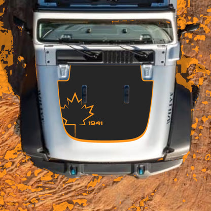 Hood Panel Decal/Sticker - Canada Leaf 1941 with Border Graphic Decal Graphic Kit - For Jeep JL JLU Sahara 2018-2025 - Premium Vinyl