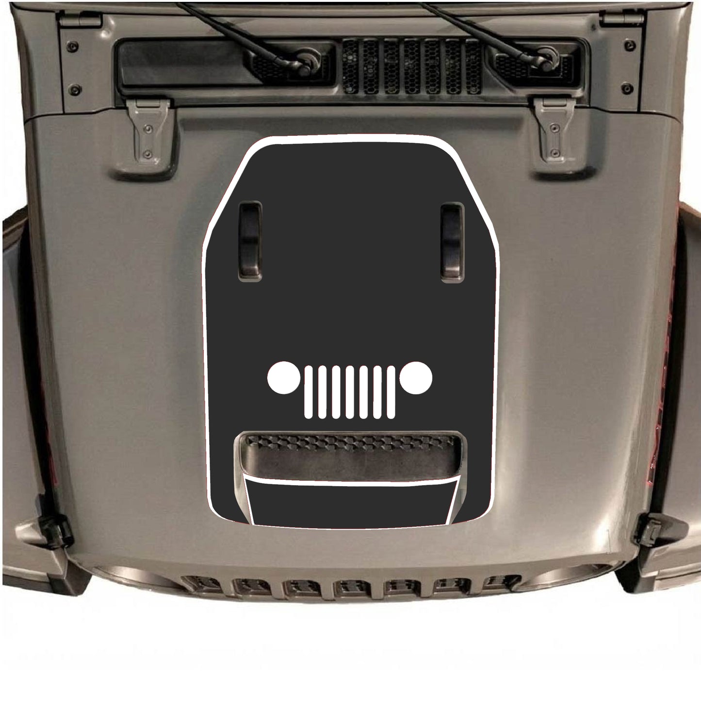 Hood Panel Decal/Sticker - Center Grill with Border Graphic Decal Graphic Kit - For Jeep JL JLU 392 2018 - Premium Vinyl