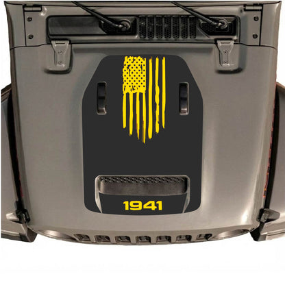 Hood Panel Decal/Sticker - 1941 America Flag Graphic Decal Graphic Kit - For Jeep JL JLU 392 2018 - Premium Vinyl