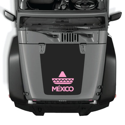 CarCode Jeep Wrangler hood decal with Mexico graphic kit, premium vinyl sticker featuring bold Mexico-themed design on hood.