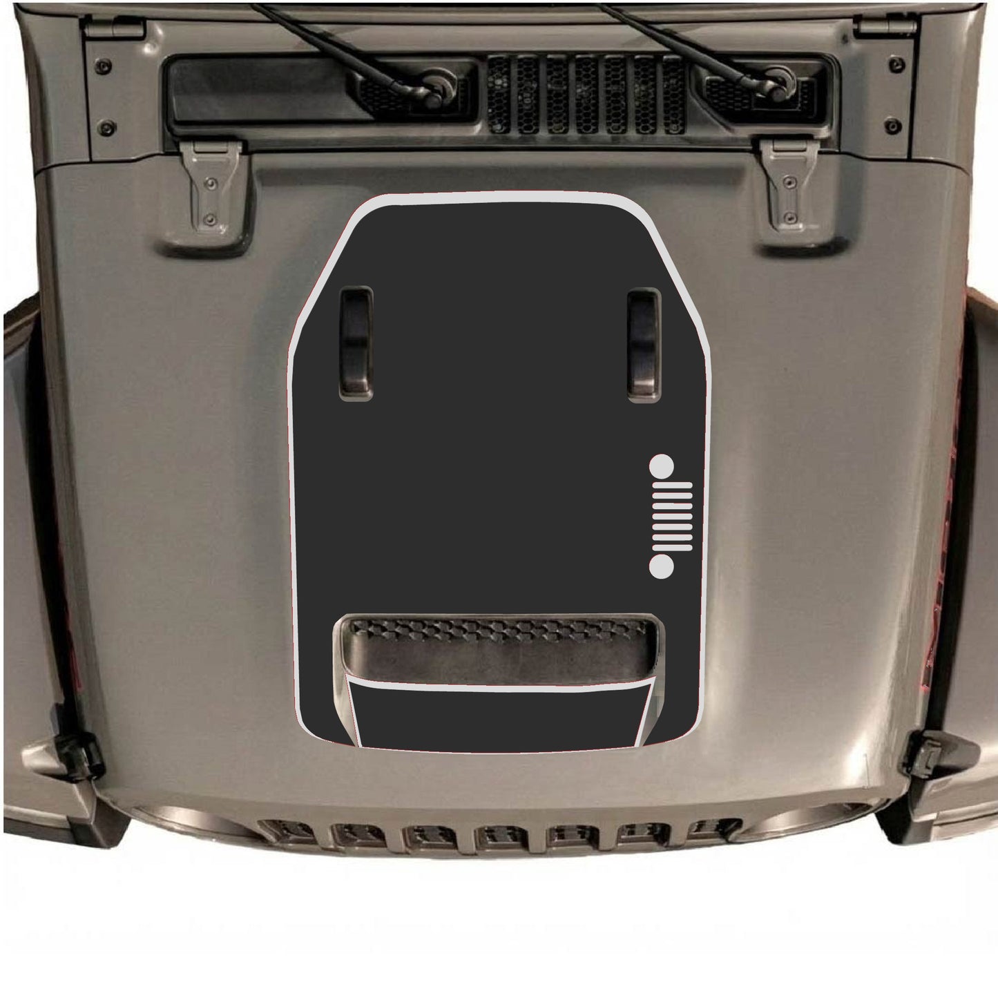 Hood Panel Decal/Sticker - Right Side Grill with Border Graphic Decal Graphic Kit - For Jeep JL JLU 392 2018 - Premium Vinyl