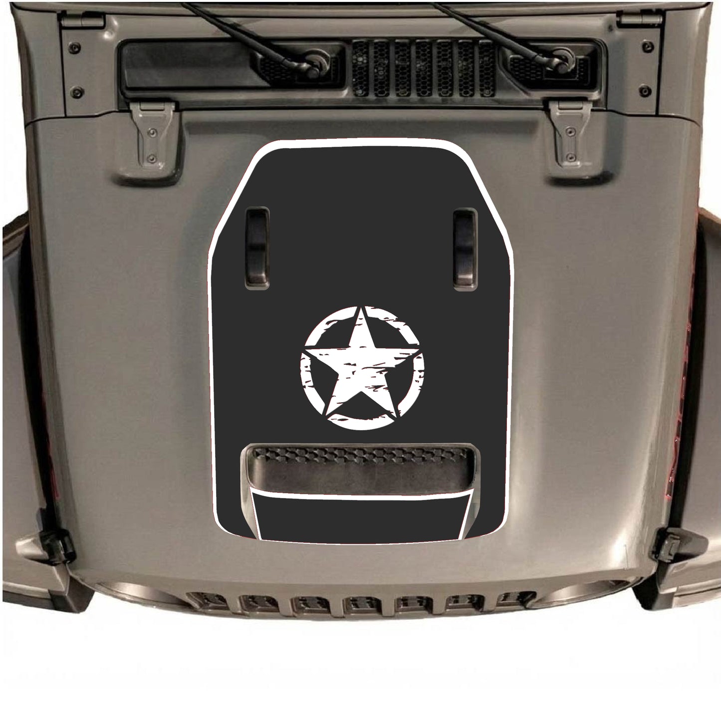 Hood Panel Decal/Sticker - Center Star with Border Graphic Decal Graphic Kit - For Jeep JL JLU 392 2018 - Premium Vinyl