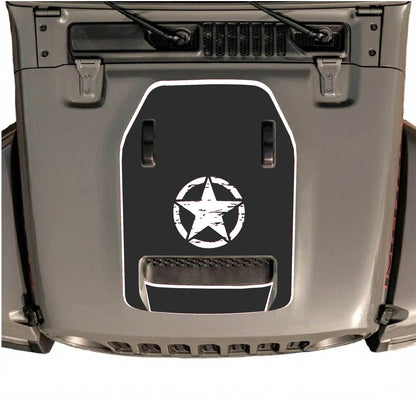 Hood Panel Decal/Sticker - Center Star with Border Graphic Decal Graphic Kit - For Jeep JL JLU 392 2018 - Premium Vinyl
