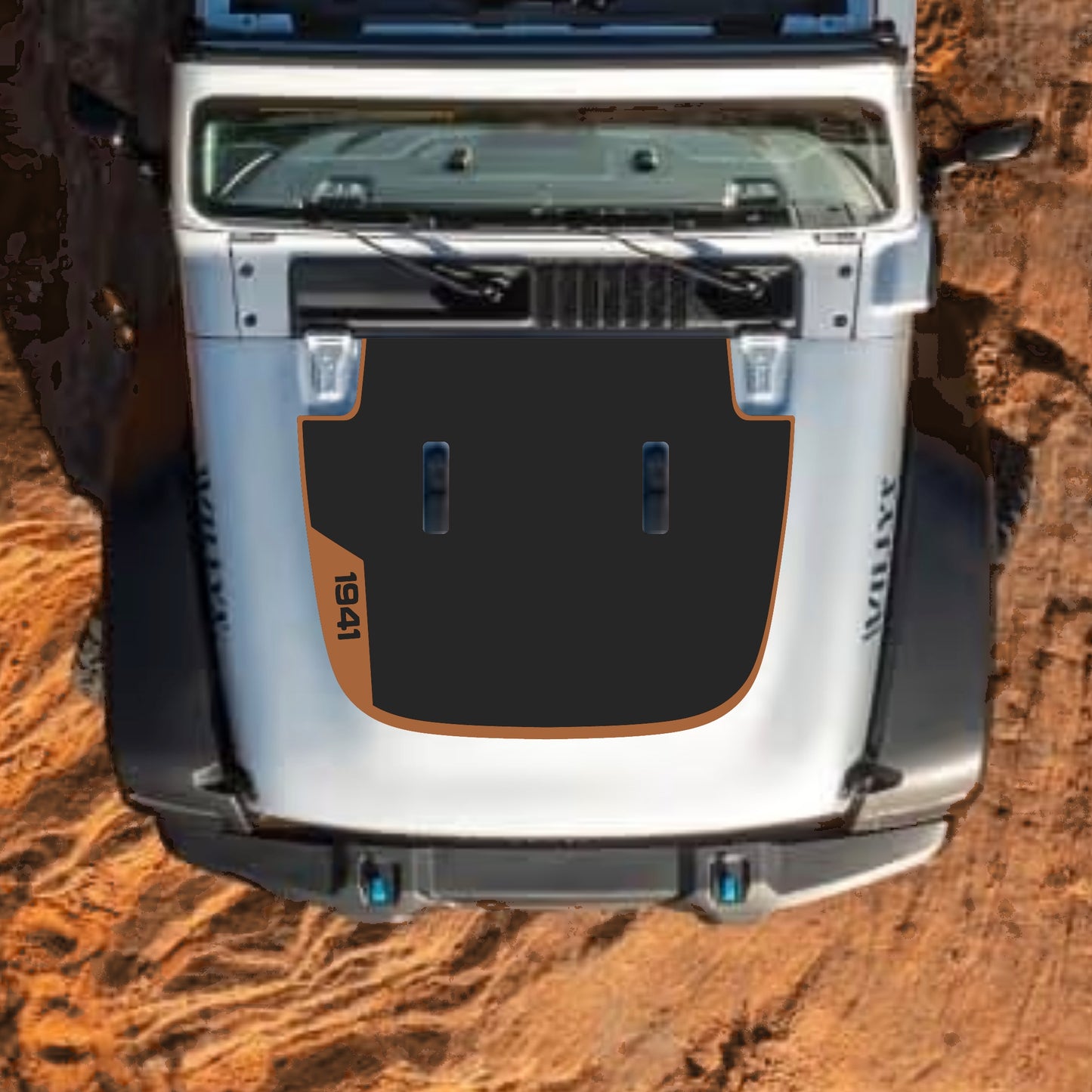 Hood Panel Decal/Sticker - Left Side 1941 with Border Graphic Decal Graphic Kit - For Jeep JL JLU Sahara 2018-2025 - Premium Vinyl