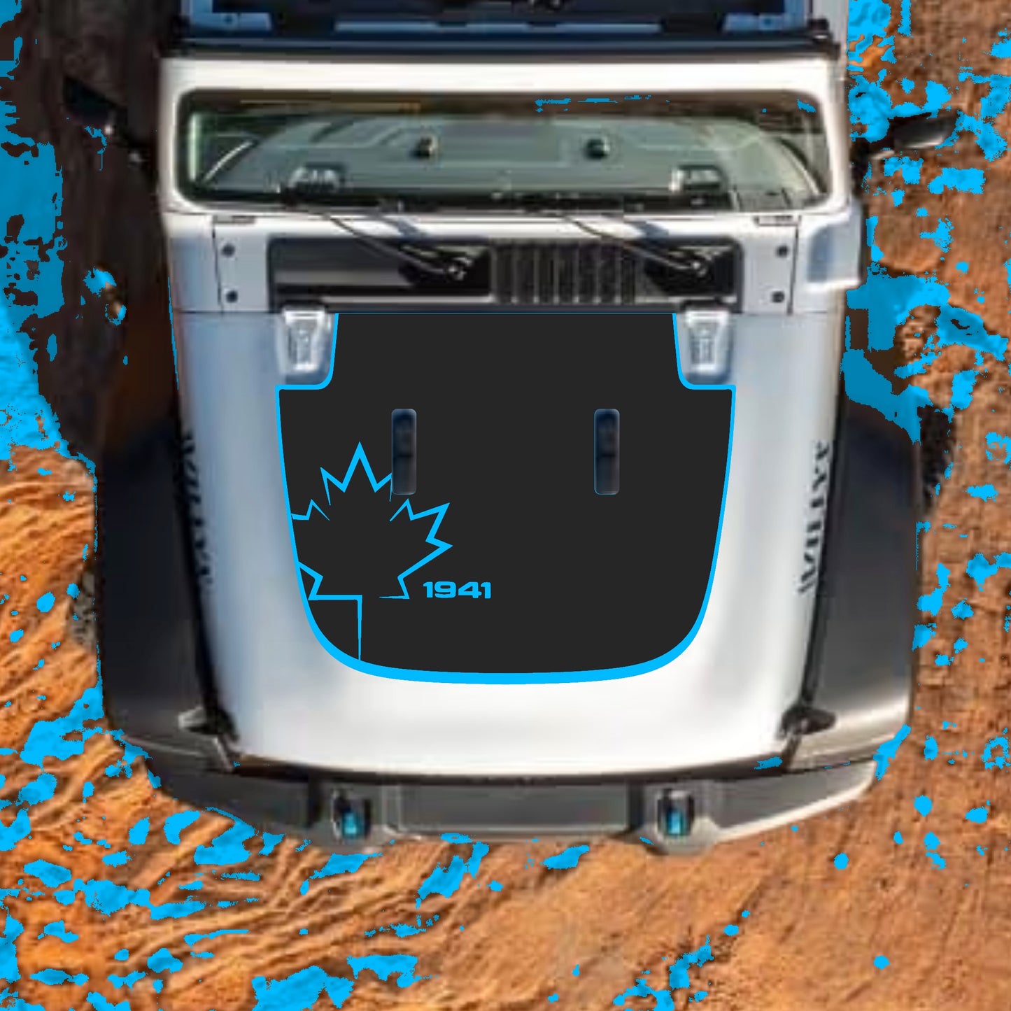 Hood Panel Decal/Sticker - Canada Leaf 1941 with Border Graphic Decal Graphic Kit - For Jeep JL JLU Sahara 2018-2025 - Premium Vinyl