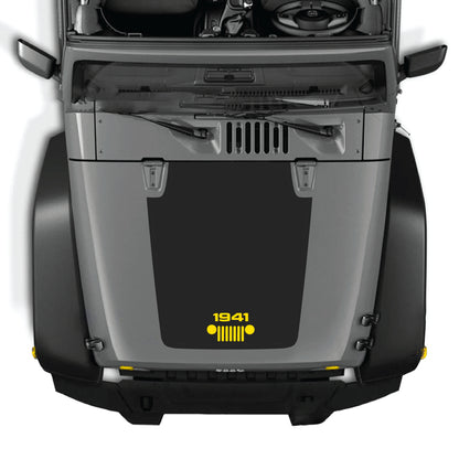 Jeep Wrangler JK JKU hood decal featuring 1941 grill graphic kit in black premium vinyl by CarCode