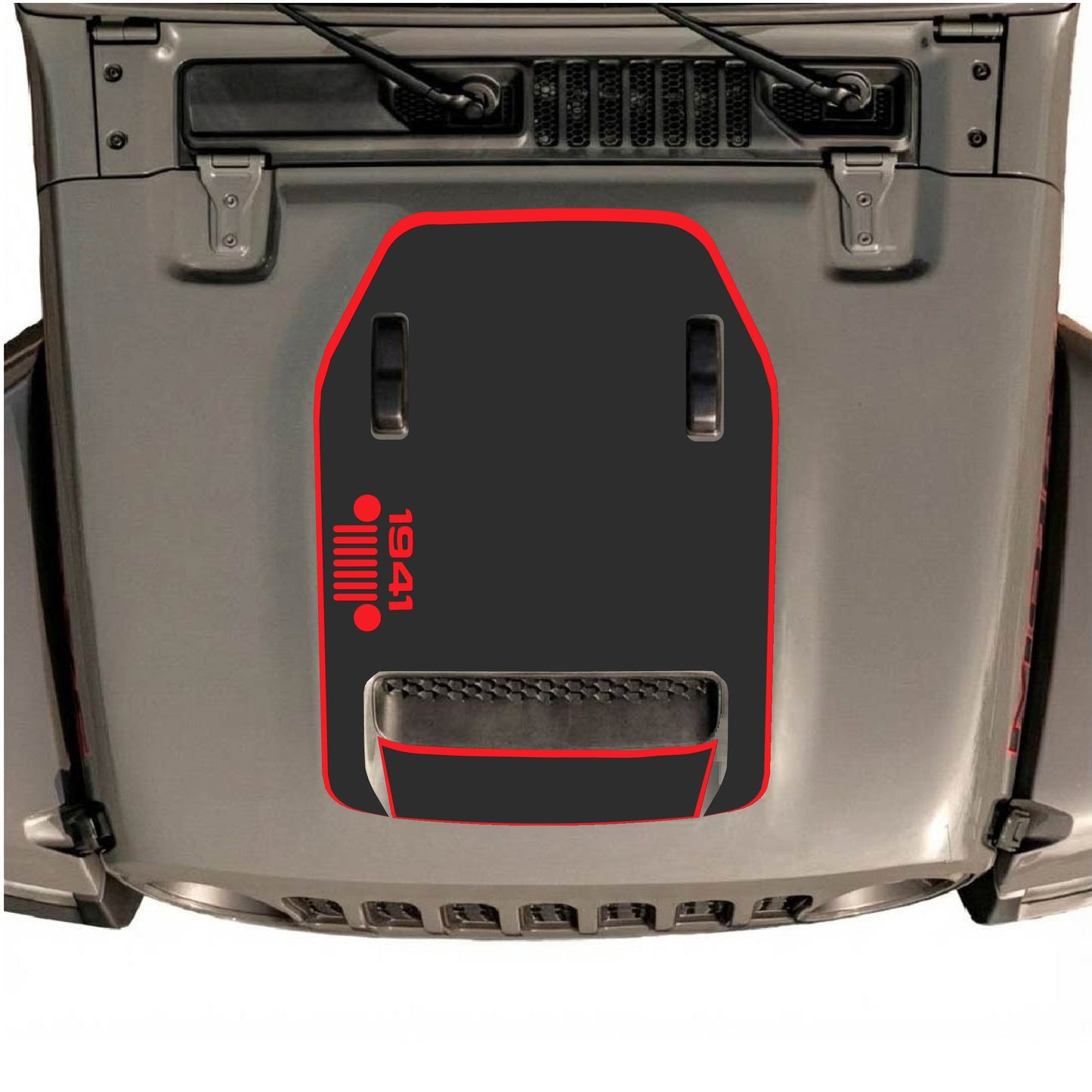 Hood Panel Decal/Sticker - 1941 Left Side Grill with Border Graphic Decal Graphic Kit - For Jeep JL JLU 392 2018 - Premium Vinyl
