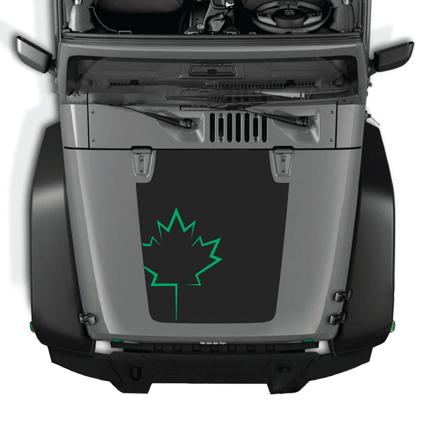 Canada leaf hood decal graphic kit for Jeep Wrangler JK JKU 2007-2018, made of premium vinyl by CarCode.