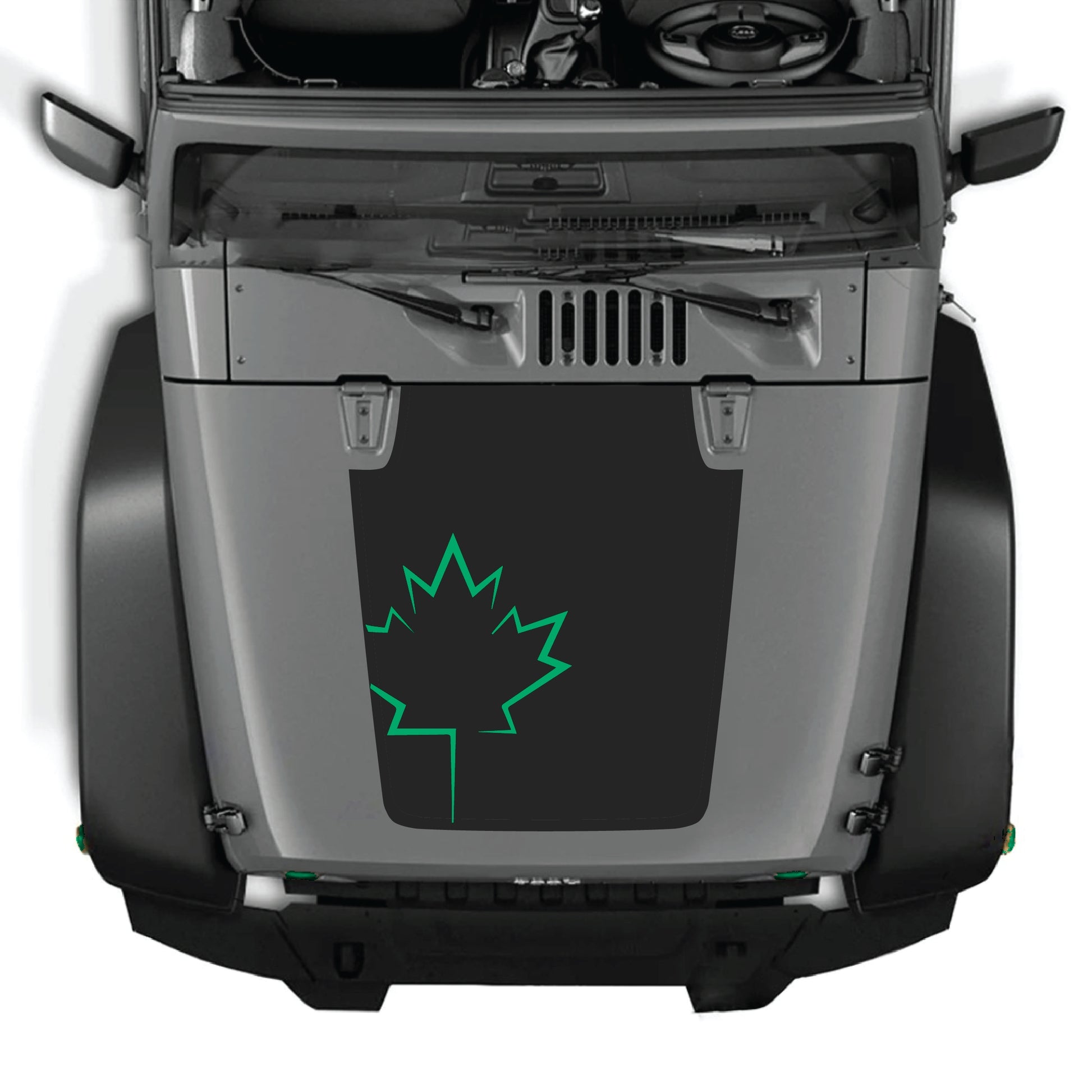 Canada leaf hood decal graphic kit for Jeep Wrangler JK JKU 2007-2018, made of premium vinyl by CarCode.