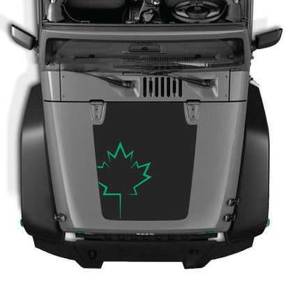 Canada leaf hood decal graphic kit for Jeep Wrangler JK JKU 2007-2018, made of premium vinyl by CarCode.