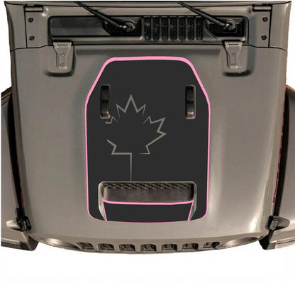 Hood Panel Decal/Sticker - Canada Leaf with Border Graphic Decal Graphic Kit - For Jeep JL JLU 392 2018 - Premium Vinyl
