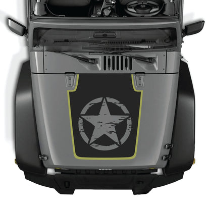 Kit gráfico de calcomanía para capó de Jeep Wrangler JK CarCode, hecho de vinilo premium, con un diseño de estrella llamativo en el capó del vehículo.