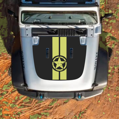 Hood Panel Decal/Sticker - Star and Stripes Graphic Decal Graphic Kit - For Jeep JL JLU Sahara 2018-2025 - Premium Vinyl