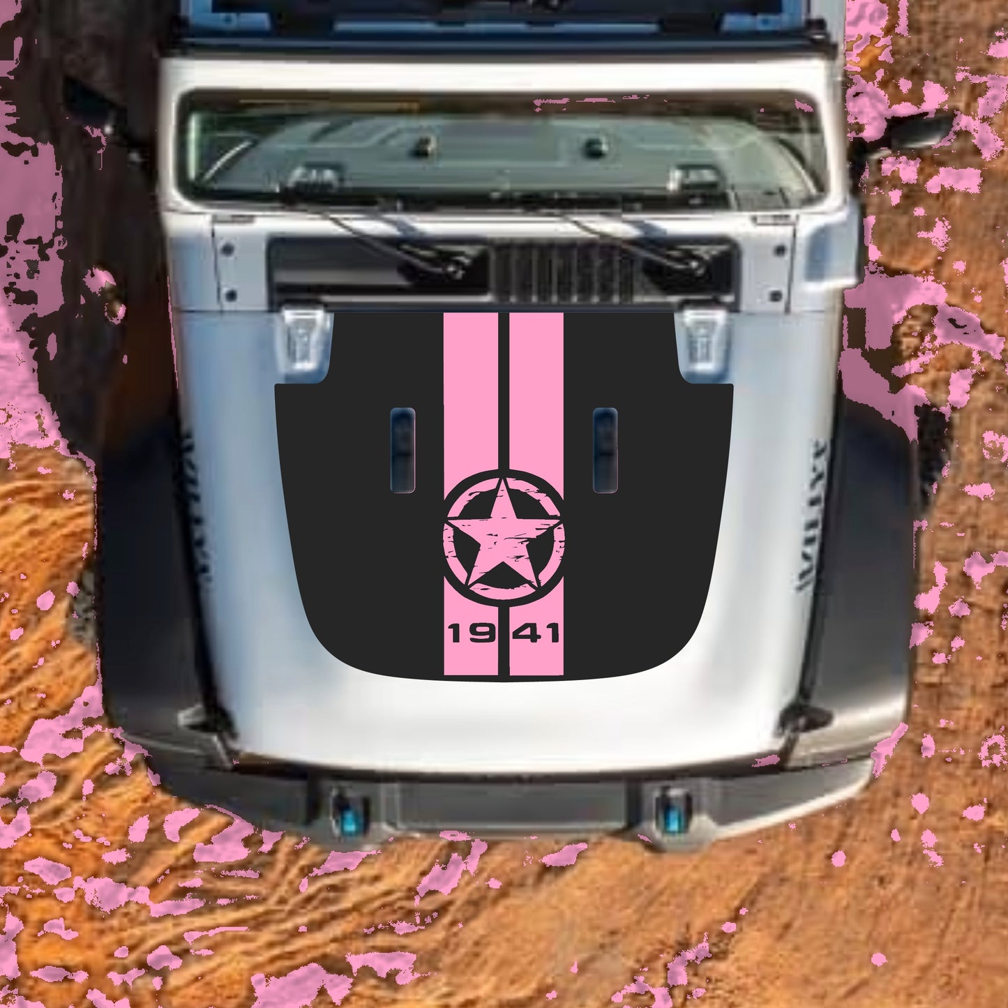 Hood Panel Decal/Sticker - 1941 Star and Stripes Graphic Decal Graphic Kit - For Jeep JL JLU Sahara 2018-2025 - Premium Vinyl