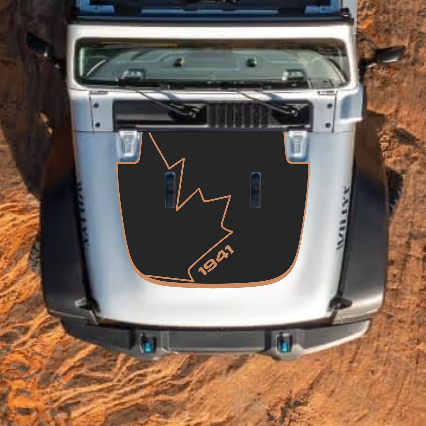 Hood Panel Decal/Sticker - Canada Full Leaf 1941 with Border Graphic Decal Graphic Kit - For Jeep JL JLU Sahara 2018-2025 - Premium Vinyl