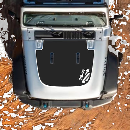 Hood Panel Decal/Sticker - Right Side 1941 Grill with Border Graphic Decal Graphic Kit - For Jeep JL JLU Sahara 2018-2025 - Premium Vinyl
