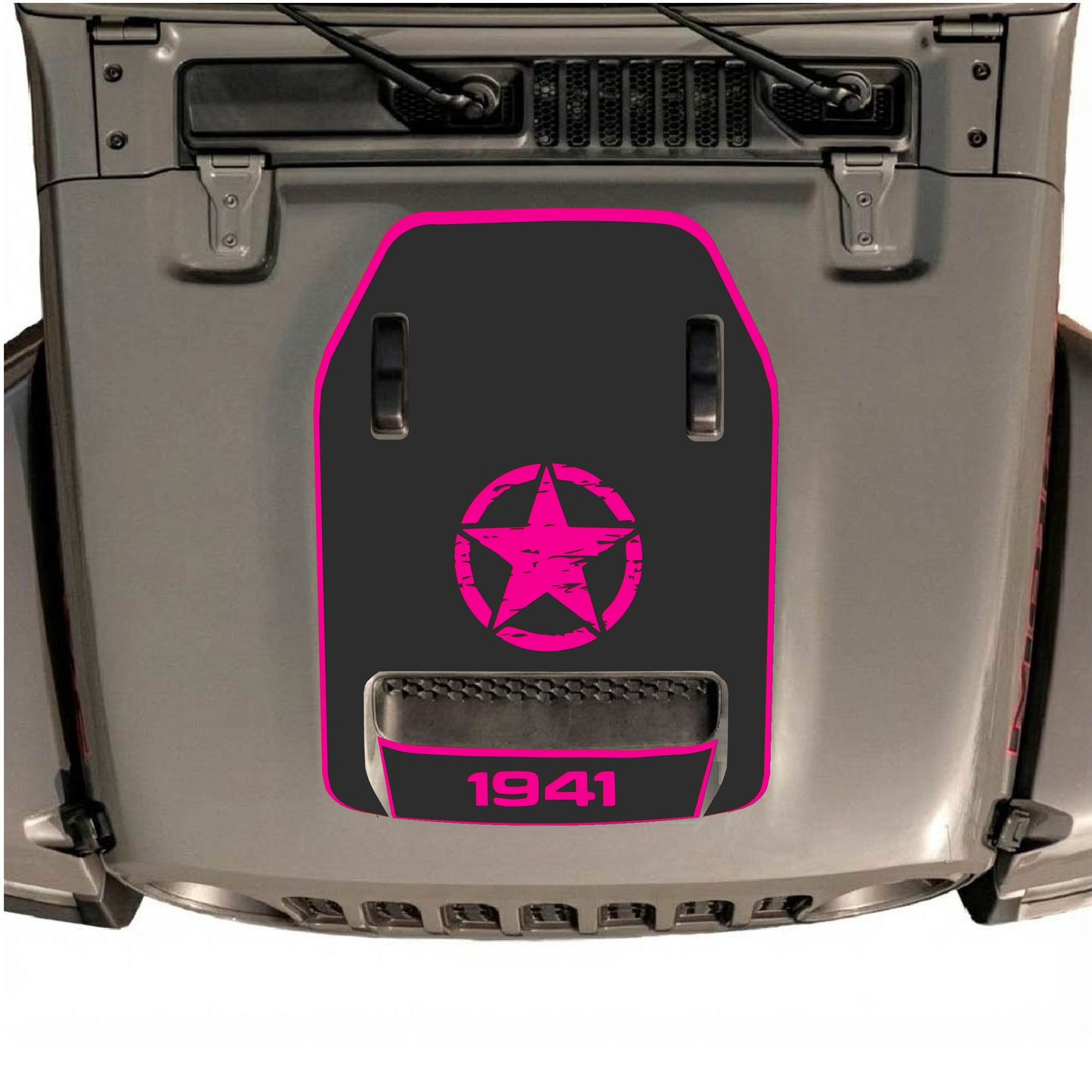 Hood Panel Decal/Sticker - 1941 Center Star with Border Graphic Decal Graphic Kit - For Jeep JL JLU 392 2018 - Premium Vinyl