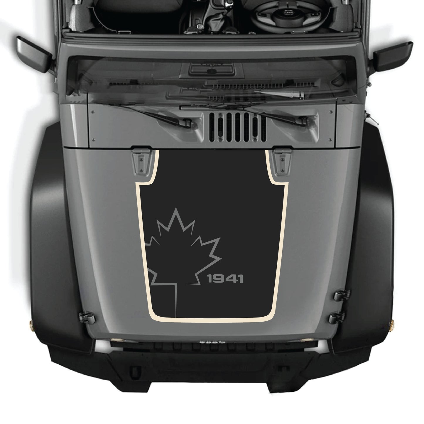 Calcomanía para cofre CarCode Jeep Wrangler con gráfico de hoja de Canadá 1941 en vinilo premium, ideal para modelos JK JKU 2007-2018.