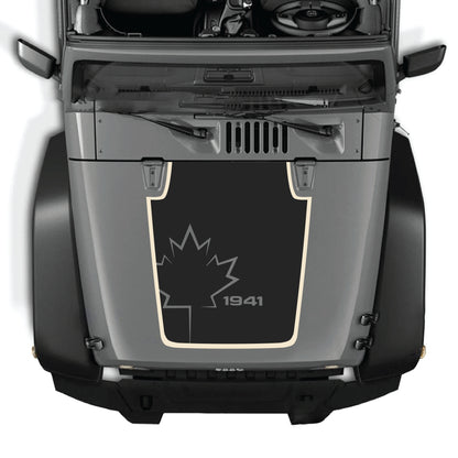Calcomanía para cofre CarCode Jeep Wrangler con gráfico de hoja de Canadá 1941 en vinilo premium, ideal para modelos JK JKU 2007-2018.