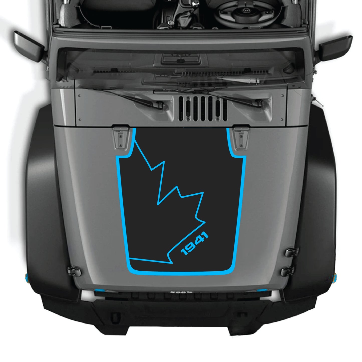 Canada full leaf hood decal with border graphic kit for Jeep Wrangler JK JKU, made of premium vinyl by CarCode.
