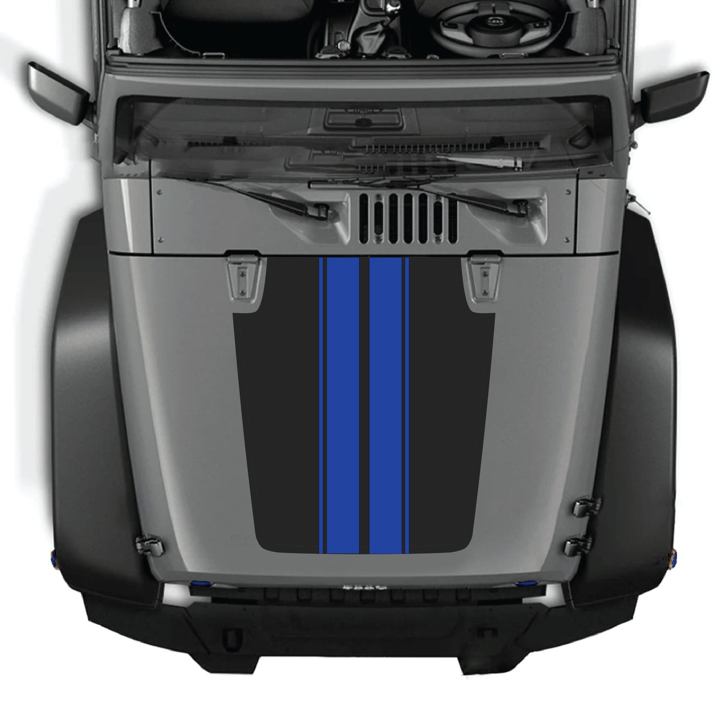 Jeep Wrangler JK hood decal with black and white stripe graphic kit, premium vinyl CarCode hood panel sticker