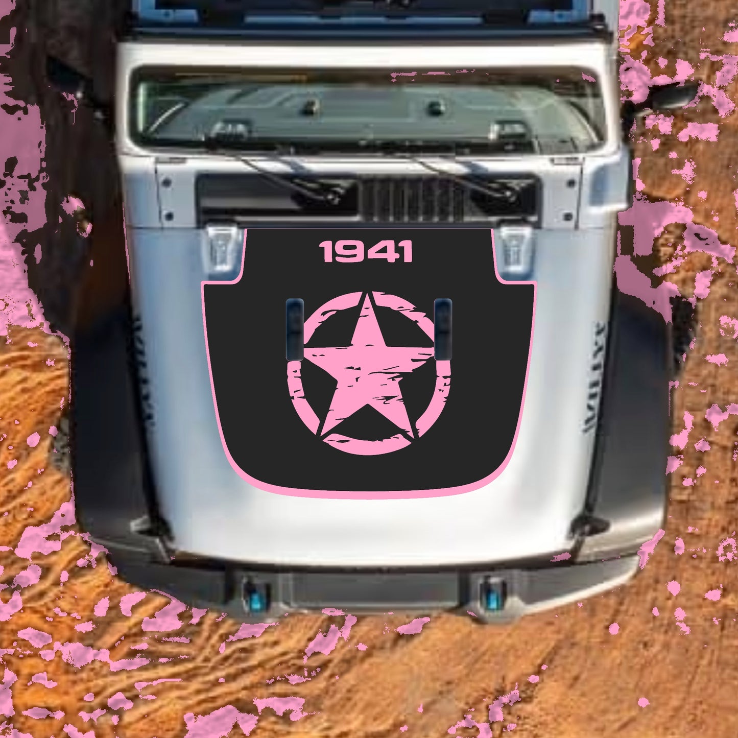 Hood Panel Decal/Sticker - Center Star 1941 with Border Graphic Decal Graphic Kit - For Jeep JL JLU Sahara 2018-2025 - Premium Vinyl