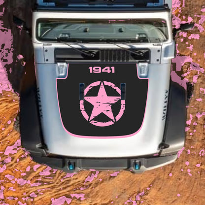 Hood Panel Decal/Sticker - Center Star 1941 with Border Graphic Decal Graphic Kit - For Jeep JL JLU Sahara 2018-2025 - Premium Vinyl