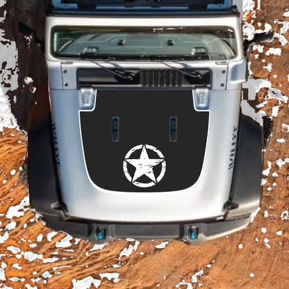Hood Panel Decal/Sticker - Full Star with Border Graphic Decal Graphic Kit - For Jeep JL JLU Sahara 2018-2025 - Premium Vinyl