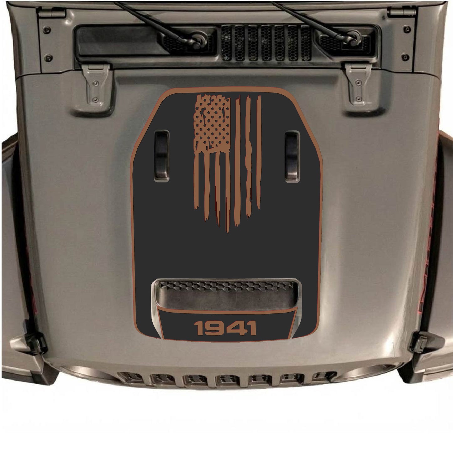 Hood Panel Decal/Sticker - 1941 America Flag with Border Graphic Decal Graphic Kit - For Jeep JL JLU 392 2018 - Premium Vinyl