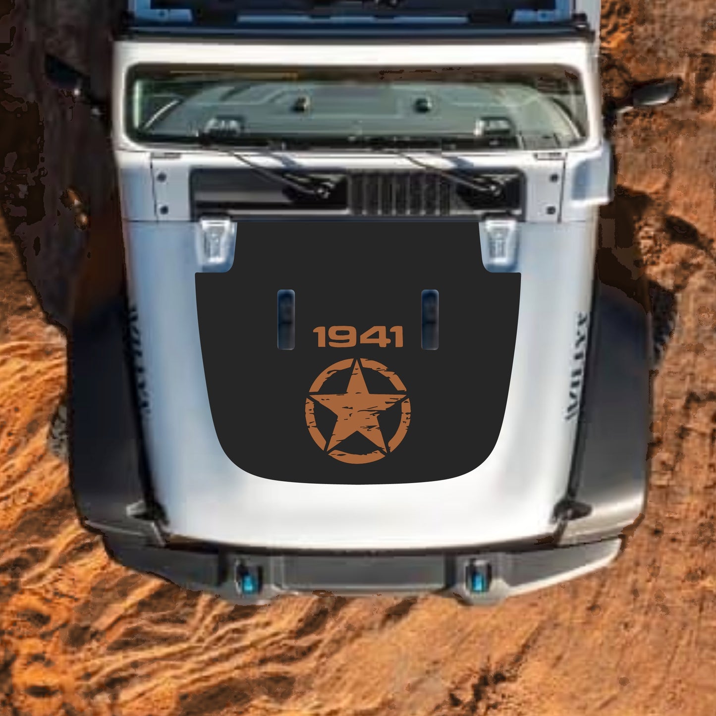 Hood Panel Decal/Sticker - Full Star 1941 Graphic Decal Graphic Kit - For Jeep JL JLU Sahara 2018-2025 - Premium Vinyl