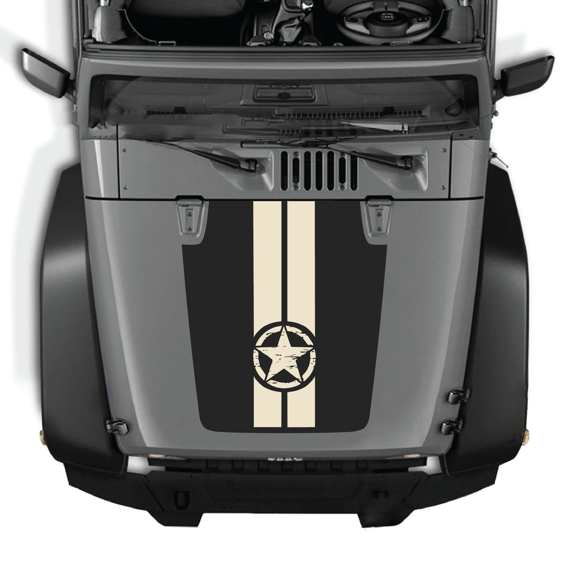 Jeep Wrangler JK JKU hood decal kit featuring star and stripes design, premium vinyl graphic for a bold custom look.