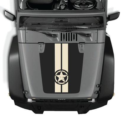 Jeep Wrangler JK JKU hood decal kit featuring star and stripes design, premium vinyl graphic for a bold custom look.