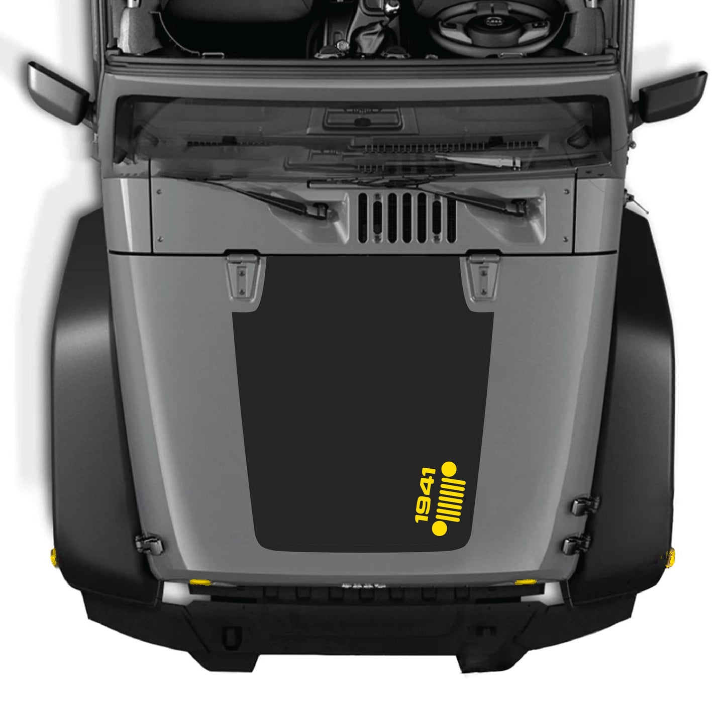 Right side hood decal with 1941 grill graphic for Jeep Wrangler JK JKU 2007-2018, made of premium vinyl by CarCode.