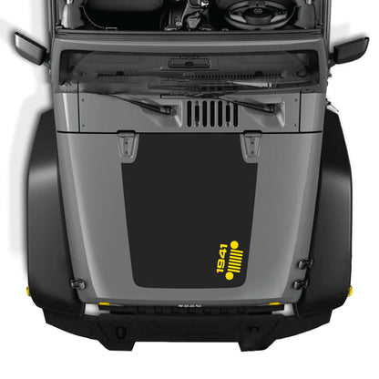 Right side hood decal with 1941 grill graphic for Jeep Wrangler JK JKU 2007-2018, made of premium vinyl by CarCode.