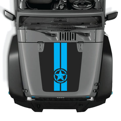 Jeep Wrangler JK JKU hood decal with star and stripes graphic kit in black and white vinyl from CarCode.